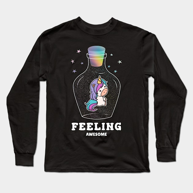 unicorn, animal, rainbow, horse, cartoon, animated, fantasy, magic, bottle, glass Long Sleeve T-Shirt by Osmin-Laura